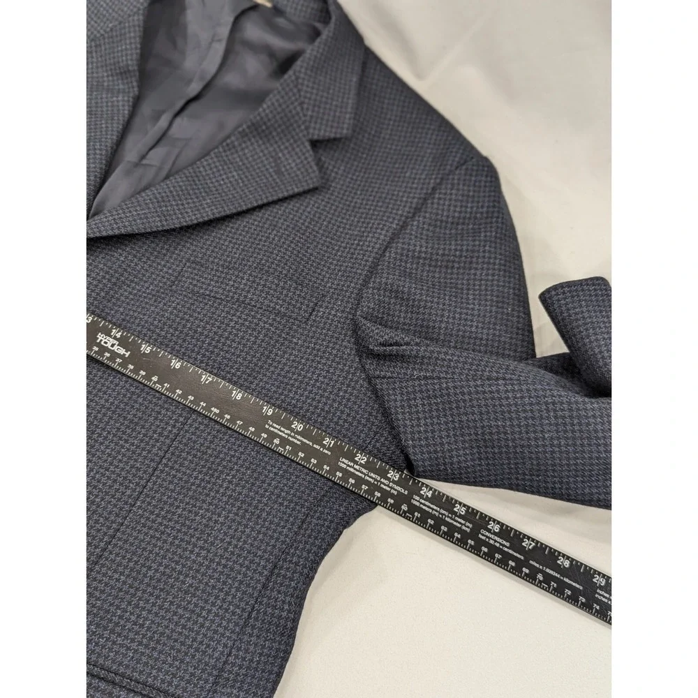 Harold Powell Alpaca Wool Blazer Sport Suit Jacket Blue Black Houndstooth 44R
